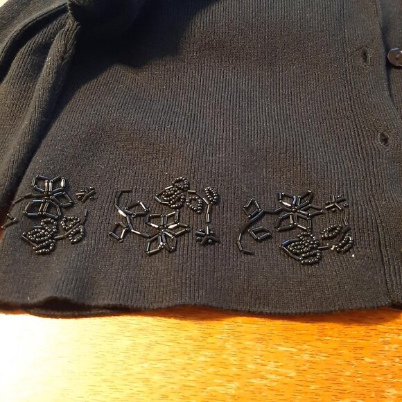 NEW ! Women Duemila Vintage Black Beaded Wool Cardigan Size M - Picture 10 of 11